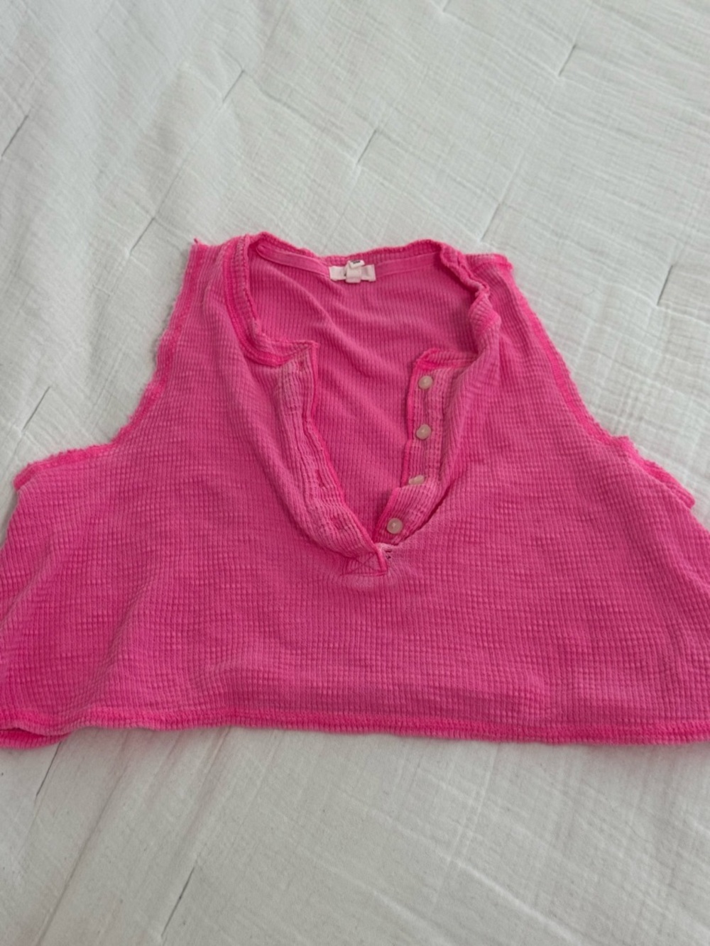 aerie Hot Pink Waffle-Knit Button Tank